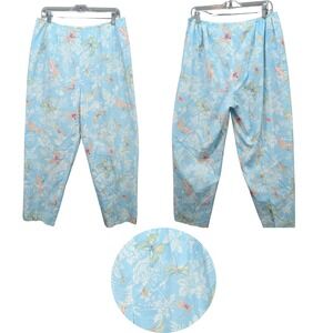 Talbots Pants Women's Butterfly Floral Print 100% Cotton Blue High Rise Size 14W